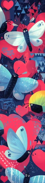 Free butterfly bookmarks of a butterfly with red hearts